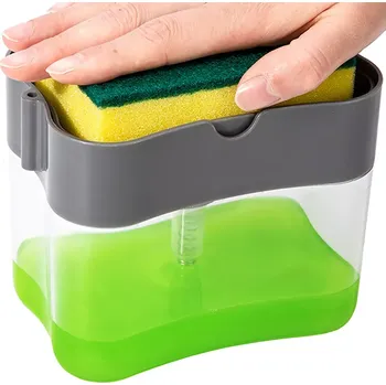 Dávkovač mýdla Dávkovač saponátu na nádobí 385 ml + houbička - šedý