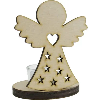 Svícen Dřevěný svícen andílek s hvězdičkama 10,5 cm (Svícen ze dřeva vánoční andílek)