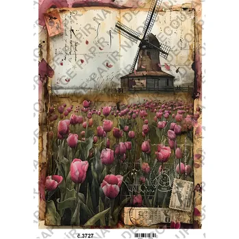 Umělecký papír Rýžový a soft papír na decoupage - Krajina vintage - KB03727 Materiál: Soft, Rozměr: A4