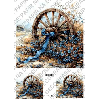 Umělecký papír Rýžový a soft papír na decoupage - Kolo s modrou - KB03740 Materiál: Soft, Rozměr: A4