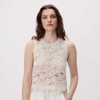 Dámské oblečení Reserved - Top s ažurou - krémová - VD213-01X - VD213-01X-L