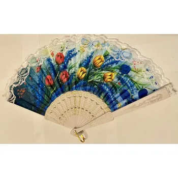 Luxusní vějíř s látkou Tulipány