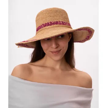 Klobouk Fiebig - Headwear since 1903 Dámský letní nemačkavý slaměný klobouk Big Brim - Crochet béžovorůžový Velikost: Unisize (S-XL)