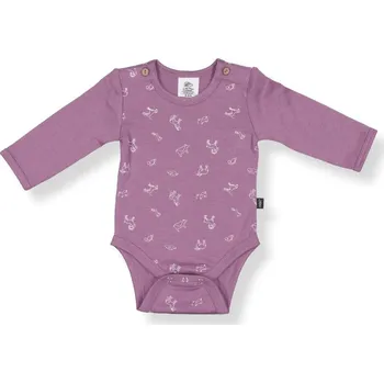 Kojenecký body Little Flock of Horrors Dětské merino body ze 100% merino vlny dlouhý rukáv Mauve Animal LFOH Velikost: 50/56