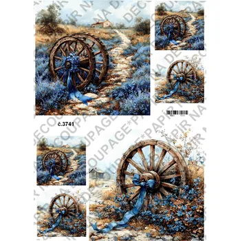 Umělecký papír Rýžový a soft papír na decoupage - Kolo s modrou - KB03741 Materiál: Soft, Rozměr: A4