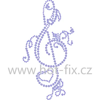 SN007 - hudební motiv nažehlovací hot-fix kamínková aplikace na textil, rozměry cca 8,3x16,1cm barva: broušené kameny barva 101/N Crystal /stříbrná