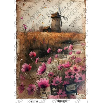 Umělecký papír Rýžový a soft papír na decoupage - Krajina vintage - KB03728 Materiál: Soft, Rozměr: A4