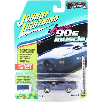 autíčko Pontiac Firebird Trans Am WS6 1999 modrá 1:64 - Johnny Lightning Pontiac Firebird - sběratelský model auta 1/64