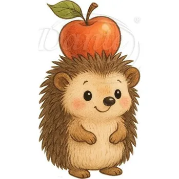 Dekorativní polštářek Dante Nažehlovačka Ježek s jablíčkem světle hnědý - 12 x 20 cm