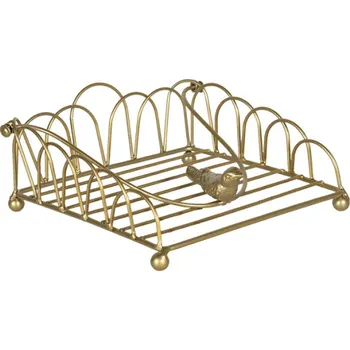 Zlatý kovový držák na ubrousky s ptáčkem – 20x20x9 cm