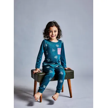 Chlapecké pyžamo Little Flock of Horrors Dvoudílné pyžamo ze 100% merino vlny Jade Wildflower LFOH Velikost: 86/98