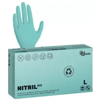 Vyšetřovací rukavice Espeon Nitrilové rukavice NITRIL BIO 100 ks L, nepudrované, zelené, 3.5 g