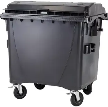 Odpadkový koš Plastový kontejner s kulatým víkem 1100 l - černý