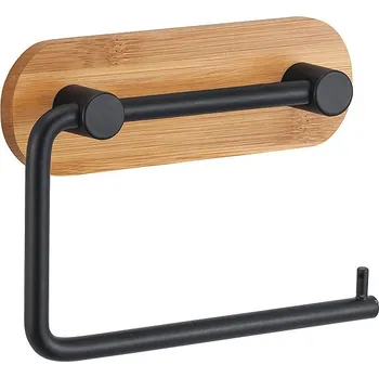 Spirella Samolepící držák na toaletní papír YONO, ocel, bambus, černý