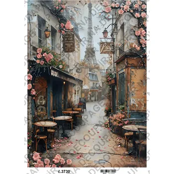 Umělecký papír Rýžový a soft papír na decoupage - Krajina vintage - KB03730 Materiál: Soft, Rozměr: A4