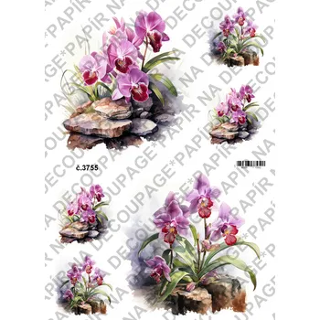 Umělecký papír Rýžový a soft papír na decoupage - Orchidej - KB03755 Materiál: Soft, Rozměr: A4