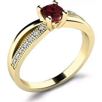 Prsten Dámský prsten žluté zlato 585/1000 přírodní diamant G/SI s granát 10998-ZL-GRA velikost 51