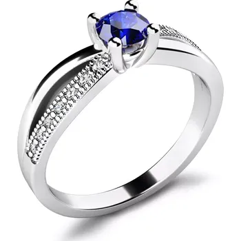 Prsten Dámský prsten bílé zlato 585/1000 přírodní diamant G/SI s modrý safír 10998-B-SAF velikost 50