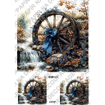 Umělecký papír Rýžový a soft papír na decoupage - Kolo s modrou - KB03737 Materiál: Soft, Rozměr: A4