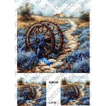 Umělecký papír Rýžový a soft papír na decoupage - Kolo s modrou - KB03739 Materiál: Soft, Rozměr: A4