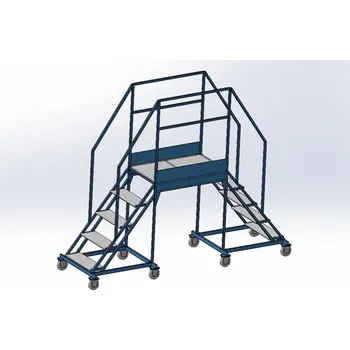 Žebřík Oboustranný pojízdný žebřík s plošinou, výška plošiny 1,25 m, 4 stupně+plošina