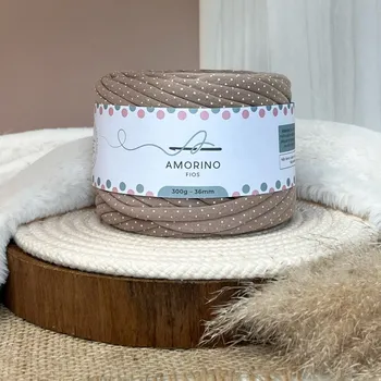 Příze Amorino Fios Textilní špagáty Amorino Fio s potiskem - Premium 36mm Cappuccino dots