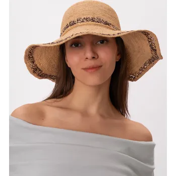 Klobouk Fiebig - Headwear since 1903 Dámský letní nemačkavý slaměný klobouk Big Brim - Crochet béžovohnědý Velikost: Unisize (S-XL)