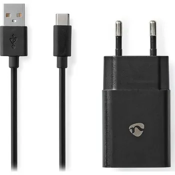 Tablet Nedis WCHAC242ABK Napájecí adaptér, 1x USB-A, výstup max. 2,4A, 5V DC, 12W, vstup 100-240V, černý + USB-C kabel, 1m WCHAC242ABK