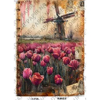 Výtvarný papír Rýžový a soft papír na decoupage - Krajina vintage - KB03726 Materiál: Rýžový papír, Rozměr: A4