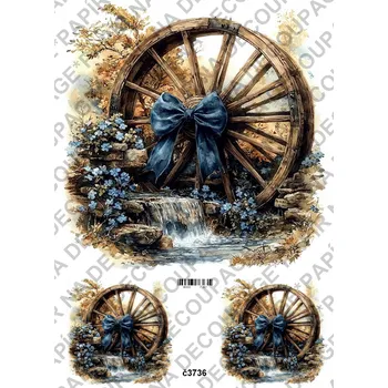 Umělecký papír Rýžový a soft papír na decoupage - Kolo s modrou - KB03736 Materiál: Soft, Rozměr: A4
