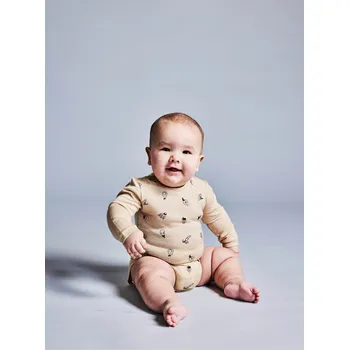 Kojenecký body Little Flock of Horrors Dětské merino body ze 100% merino vlny dlouhý rukáv Wheat Marle Fruit'n'Veg LFOH Velikost: 80/86