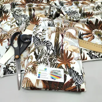 Moraviatex Balíček 1metr - Jednolíc elastický bavlna/Elastan 6% DIGI tisk Wild BUSH (0,34kg)