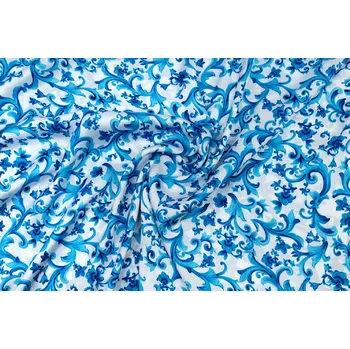 Umělé hedvábí / Silky královsky modrý vzor na bílé