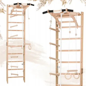 Žebřík Žebřiny SPR A dřevěné 230 cm 100 kg s gymnastickými kruhy