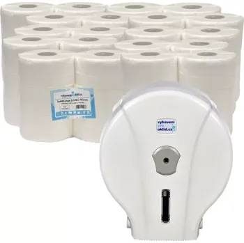 vybaveniprouklid.cz 10 x Jumbo toaletní papír 230 mm, 2V, 75% recykl + zásobník zdarma