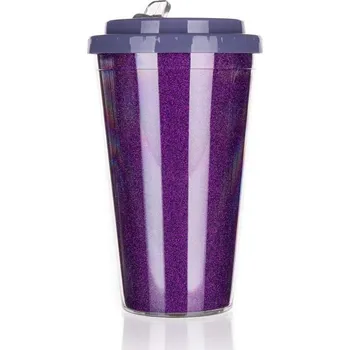 BANQUET Hrnek cestovní dvoustěnný GLITTERS 500 ml, fialový (BANQUET Hrnek cestovní dvoustěnný GLITTERS 500 ml, fialový)