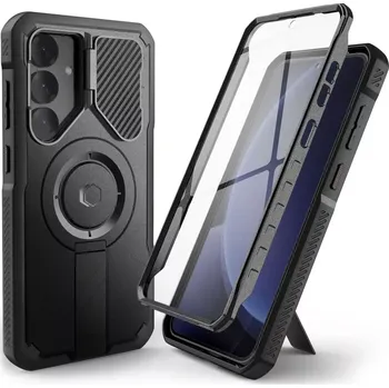 Pouzdro na mobilní telefon Pouzdro Kevlar MagSafe+ Samsung Galaxy S25 Plus černé (Odolné pouzdro Tech-Protect Kevlar MagSafe+ pro Samsung Galaxy S25 Plus - 360° ochrana, MagSafe, stojánek, vojenský standard)