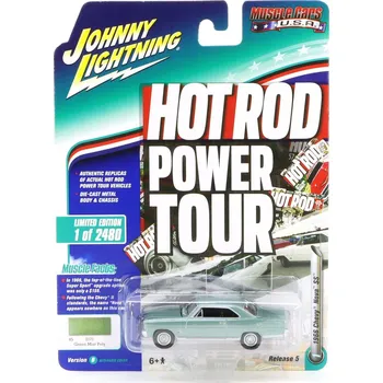 autíčko Chevrolet Nova SS 1966 tyrkysový 1:64 - Johnny Lightning Chevrolet Nova SS - sběratelský model autá 1/64