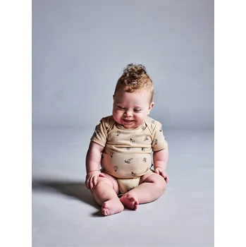 Kojenecký body Little Flock of Horrors Dětské merino body ze 100% merino vlny krátký rukáv Wheat Marle Fruit'n'Veg LFOH Velikost: 68/74