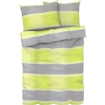 Povlečení LIVARNO home Krepové ložní povlečení, 220 x 240 cm, 70 x 90 cm (šedá/limetková)