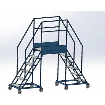 Žebřík Oboustranný pojízdný žebřík s plošinou, výška plošiny 1,50 m, 5 stupňů+plošina