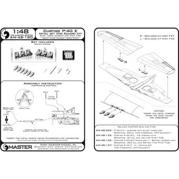 Plastikový model Master 1/48 Curtiss P-40 E gunsight&Pit.Tube&Browning 0.5