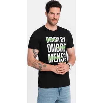 Pánské tričko Ombre Clothing Pánské černé tričko s výrazným popisem V2 TSPT-0193