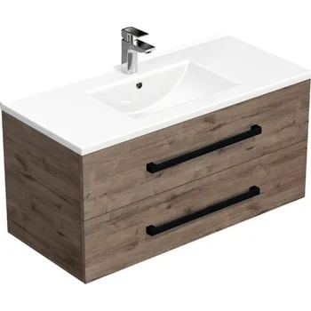 Ložnice Swiss aqua technologies Koupelnová skříňka s černou úchytkou a umyvadlem SAT Cube Way 100x53x46 cm dub Wellington mat CUBE46C1002DWMOD