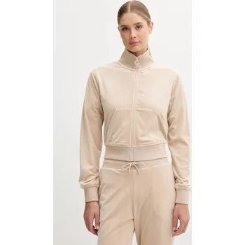 Dámská mikina Velurová mikina Guess COUTURE dámská, béžová barva, hladká, V3BQ22 K0232 V3BQ22.K0232 80X, vel. XS