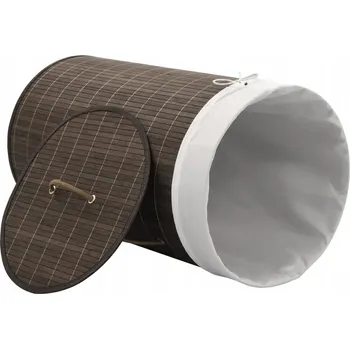 Koš na prádlo Bambusový koš na prádlo kulatý, tmavě hnědá barva