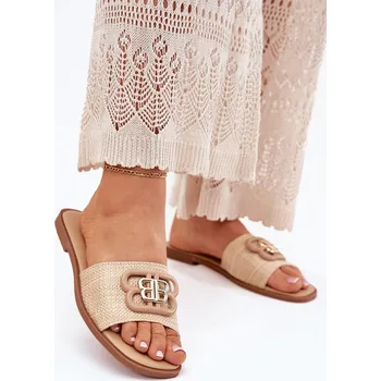 Dámské pantofle Ploché Dámské Klapky S Ozdobným Detailem Nenitta Barva: Béžová, Velikost: 39