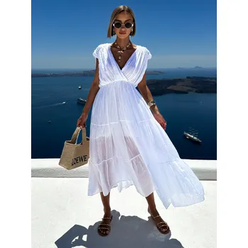 Dámské šaty Bílé bavlněné dlouhé letní šaty MARISE Velikost: ONESIZE