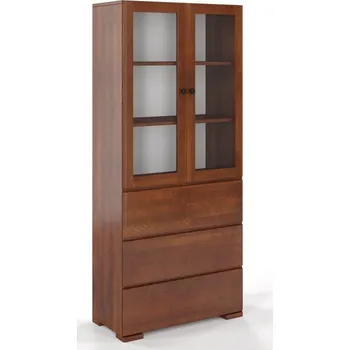 Knihovna Visby Dřevěná vitrína se skleněnými dveřmi Sandemo 3S80, buk (Barva: Ořech)