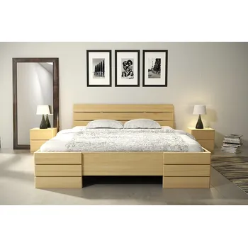 Postel Visby Dřevěná postel Sandemo HIGH & BC s úložným prostorem, borivice (Rozměr: 120x200 cm, Barva: Ořech)